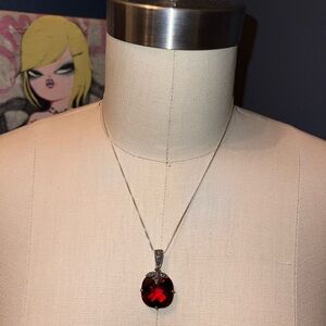 Marcasite Italy Red Garnet Glass Sterling Silver Necklace Ministry Of China Gift